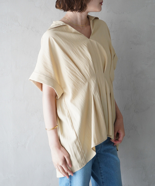 qualite scape（カリテ スケープ）の「ウエストタックスキッパー半袖シャツ/オフィスカジュアル（シャツ/ブラウス・レディース・イエロー/ブルー/ホワイト・フリー）」の16枚目の写真