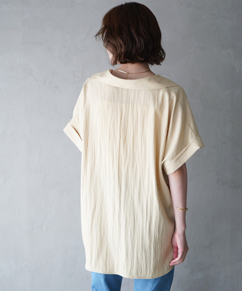 qualite scape（カリテ スケープ）の「ウエストタックスキッパー半袖シャツ/オフィスカジュアル（シャツ/ブラウス・レディース・イエロー/ブルー/ホワイト・フリー）」の17枚目の写真