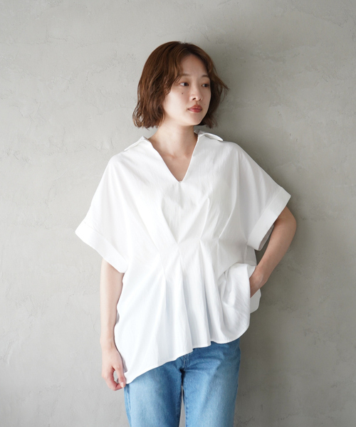 qualite scape（カリテ スケープ）の「ウエストタックスキッパー半袖シャツ/オフィスカジュアル（シャツ/ブラウス・レディース・イエロー/ブルー/ホワイト・フリー）」の19枚目の写真