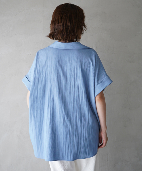 qualite scape（カリテ スケープ）の「ウエストタックスキッパー半袖シャツ/オフィスカジュアル（シャツ/ブラウス・レディース・イエロー/ブルー/ホワイト・フリー）」の6枚目の写真