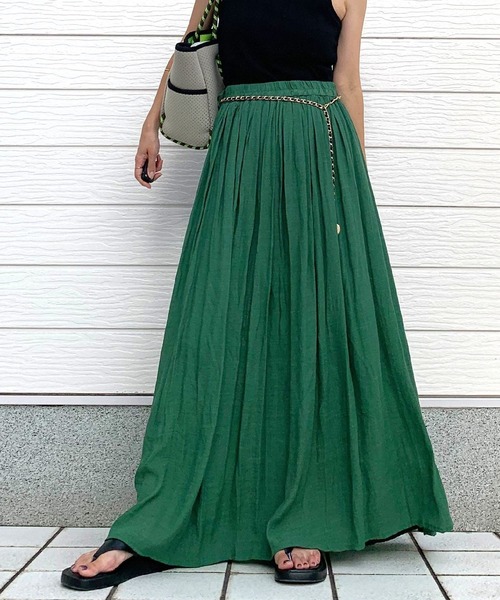 Q（キュー）の「カラーギャザースカート（スカート・レディース・グリーン/ブラック・MEDIUM）」の2枚目の写真