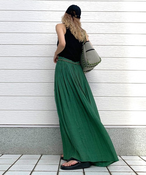 Q（キュー）の「カラーギャザースカート（スカート・レディース・グリーン/ブラック・MEDIUM）」の22枚目の写真