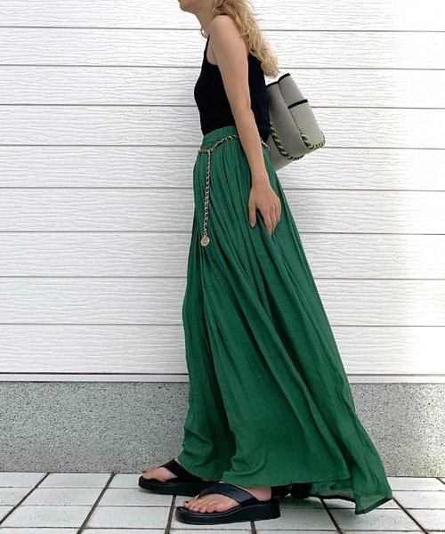 Q（キュー）の「カラーギャザースカート（スカート・レディース・グリーン/ブラック・MEDIUM）」の21枚目の写真