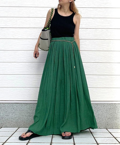 Q（キュー）の「カラーギャザースカート（スカート・レディース・グリーン/ブラック・MEDIUM）」の20枚目の写真