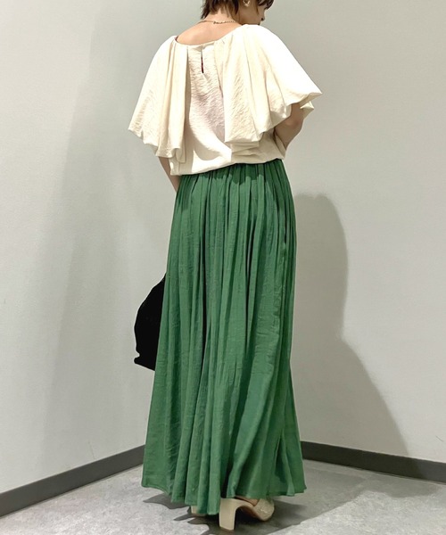 Q（キュー）の「カラーギャザースカート（スカート・レディース・グリーン/ブラック・MEDIUM）」の5枚目の写真