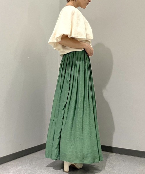 Q（キュー）の「カラーギャザースカート（スカート・レディース・グリーン/ブラック・MEDIUM）」の6枚目の写真