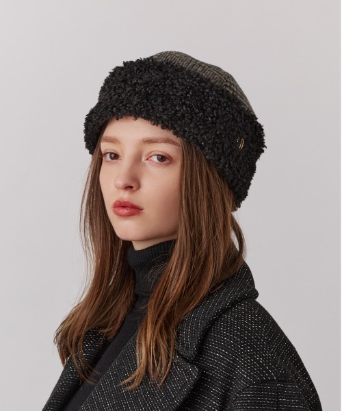 Chapeau d' O(シャポードオー)の「Chapeau d' O CheckxBoa Toque Watch / シャポードオー(ハット・レディース・ブラック/ブラウン/ベージュ・M/57.5cm)」の4枚目の写真