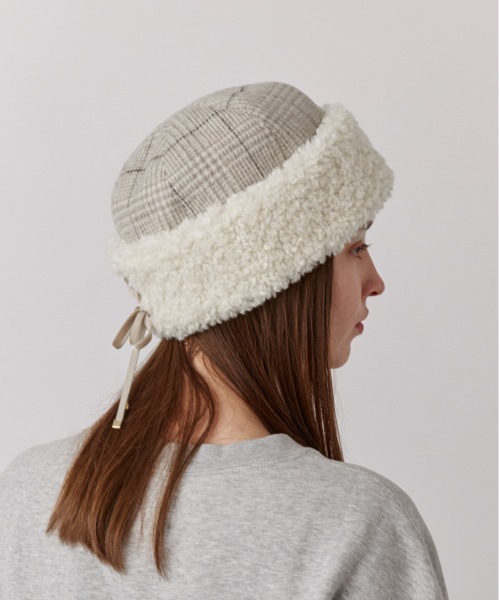 Chapeau d' O(シャポードオー)の「Chapeau d' O CheckxBoa Toque Watch / シャポードオー(ハット・レディース・ブラック/ブラウン/ベージュ・M/57.5cm)」の14枚目の写真