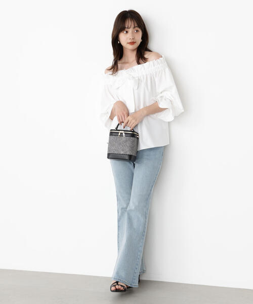 PROPORTION BODY DRESSING（プロポーションボディドレッシング）の「＜ウォッシャブル＞リボン付きオフショルブラウス / 1215210801（シャツ/ブラウス・レディース・ブルー/ホワイト・FREE）」の7枚目の写真