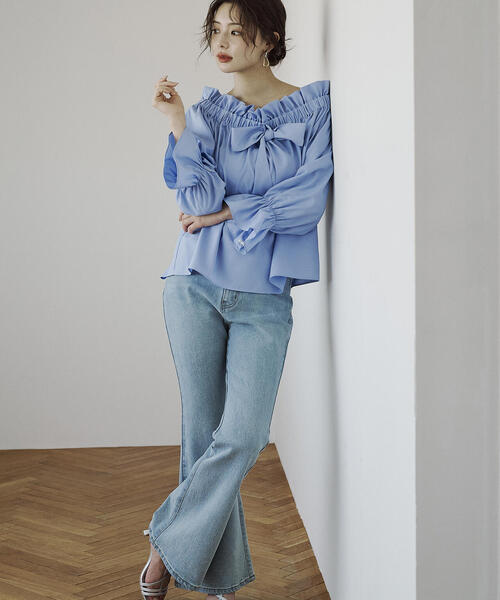 PROPORTION BODY DRESSING（プロポーションボディドレッシング）の「＜ウォッシャブル＞リボン付きオフショルブラウス / 1215210801（シャツ/ブラウス・レディース・ブルー/ホワイト・FREE）」の12枚目の写真