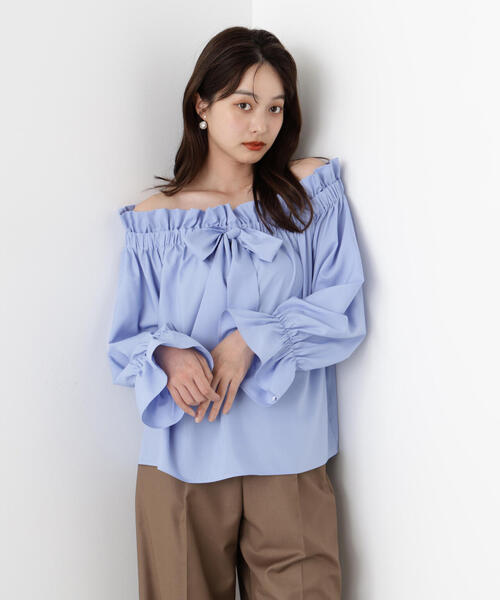 PROPORTION BODY DRESSING（プロポーションボディドレッシング）の「＜ウォッシャブル＞リボン付きオフショルブラウス / 1215210801（シャツ/ブラウス・レディース・ブルー/ホワイト・FREE）」の14枚目の写真