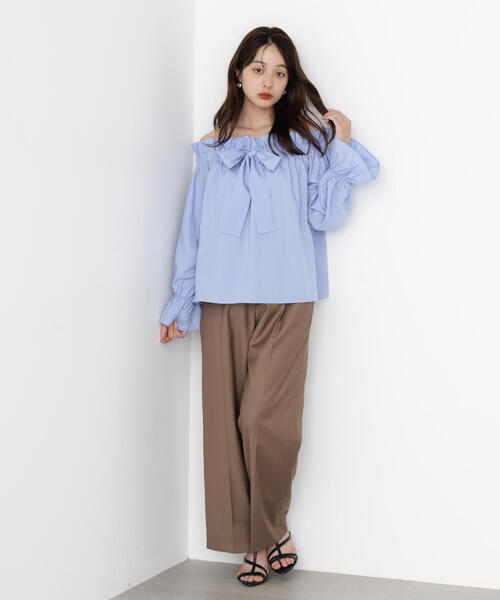 PROPORTION BODY DRESSING（プロポーションボディドレッシング）の「＜ウォッシャブル＞リボン付きオフショルブラウス / 1215210801（シャツ/ブラウス・レディース・ブルー/ホワイト・FREE）」の16枚目の写真