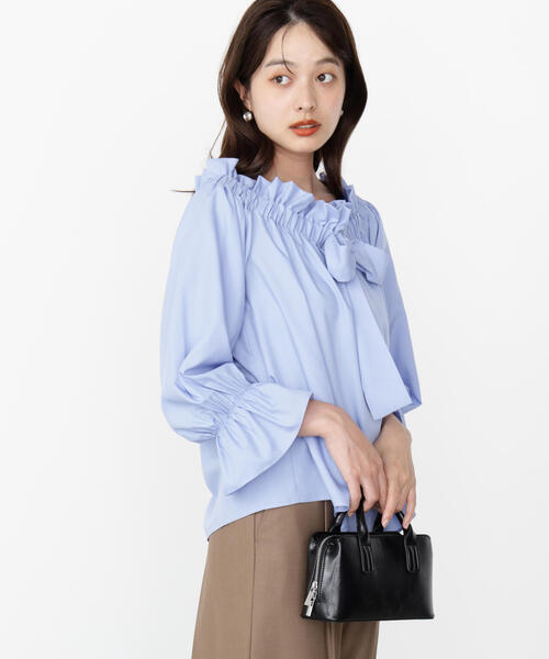 PROPORTION BODY DRESSING（プロポーションボディドレッシング）の「＜ウォッシャブル＞リボン付きオフショルブラウス / 1215210801（シャツ/ブラウス・レディース・ブルー/ホワイト・FREE）」の18枚目の写真