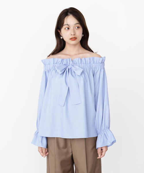 PROPORTION BODY DRESSING（プロポーションボディドレッシング）の「＜ウォッシャブル＞リボン付きオフショルブラウス / 1215210801（シャツ/ブラウス・レディース・ブルー/ホワイト・FREE）」の21枚目の写真