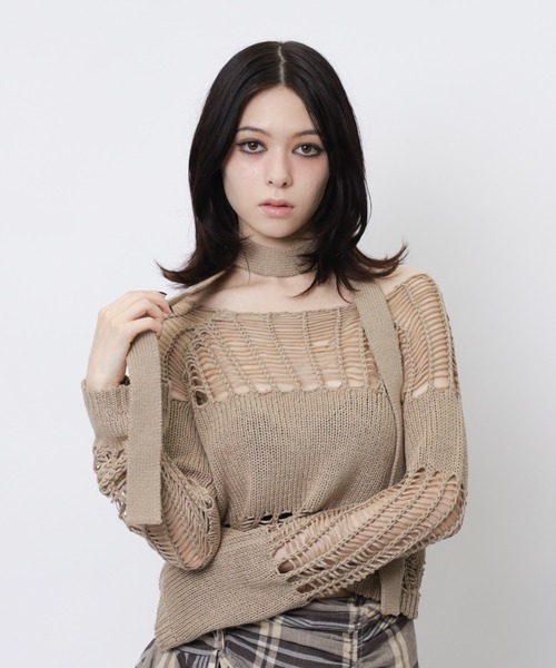 SPIRALGIRL(スパイラルガール)の「ストール付きかぎ編みショートトップス(ニット/セーター・レディース・ベージュ/グレー/ホワイト・FREE)」の21枚目の写真