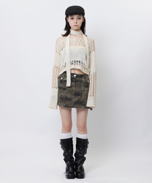 ニット セーター ストール付きかぎ編みショートトップス レディース SPIRALGIRL（スパイラルガール）の「ストール付きかぎ編み
