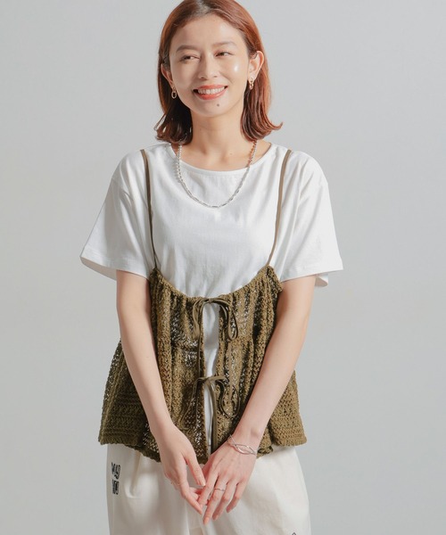 セール】ダブルフロントレースキャミビスチェセット（Tシャツ