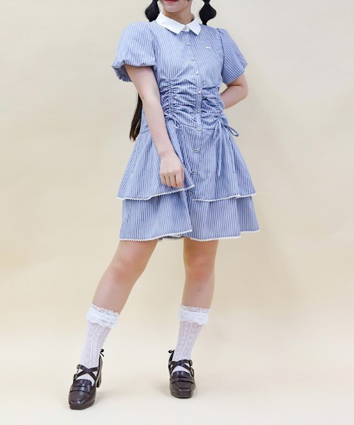 セール】バイカラーシャツミニワンピース（ワンピース）｜axes femme