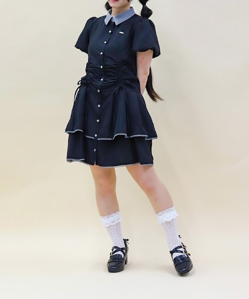 セール】バイカラーシャツミニワンピース（ワンピース）｜axes femme