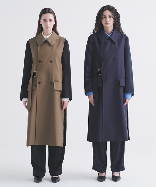 CULLNI（クルニ）の「Chambray Gabardine Tie Locken Long Vest（チェスターコート・メンズ・カーキ/ブラック/ネイビー・1/0/2）」の4枚目の写真