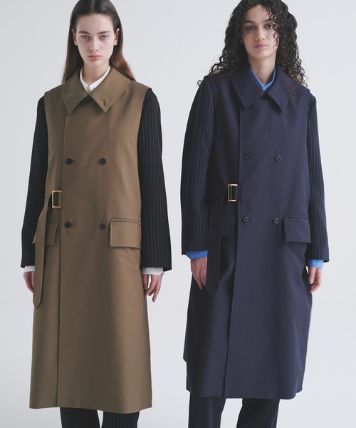 CULLNI（クルニ）の「Chambray Gabardine Tie Locken Long Vest（チェスターコート・メンズ・カーキ/ブラック/ネイビー・1/0/2）」の5枚目の写真