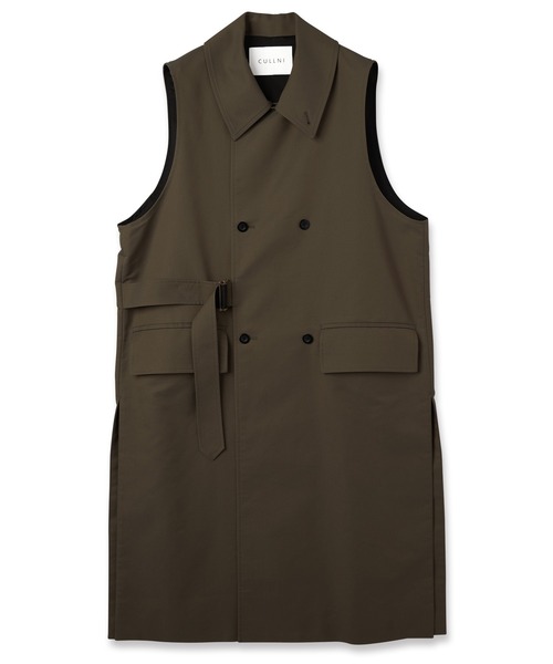 CULLNI（クルニ）の「Chambray Gabardine Tie Locken Long Vest（チェスターコート・メンズ・カーキ/ブラック/ネイビー・1/0/2）」の6枚目の写真