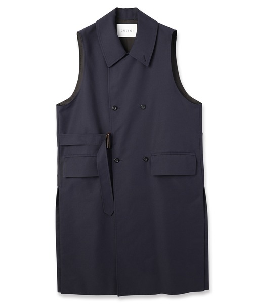 CULLNI（クルニ）の「Chambray Gabardine Tie Locken Long Vest（チェスターコート・メンズ・カーキ/ブラック/ネイビー・1/0/2）」の13枚目の写真