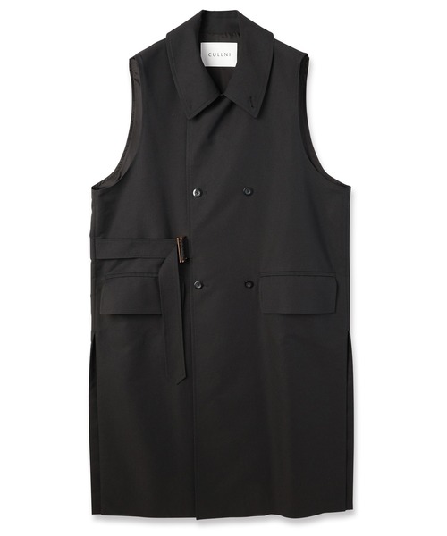 CULLNI（クルニ）の「Chambray Gabardine Tie Locken Long Vest（チェスターコート・メンズ・カーキ/ブラック/ネイビー・1/0/2）」の19枚目の写真