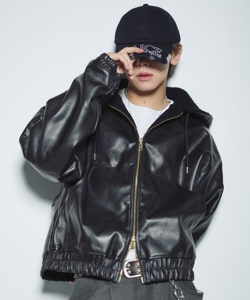 MSGM デニムブルゾン セール】デニム/合皮 裏ボアショートジップアップジャケット ブルゾン