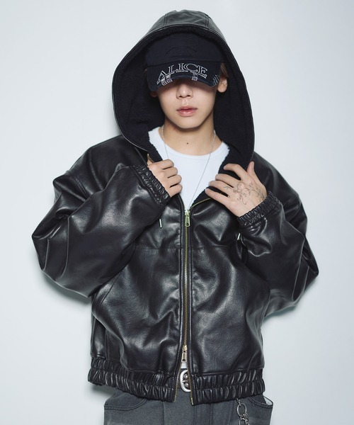 デニム/合皮 裏ボアショートジップアップジャケット ブルゾン【UNISEX