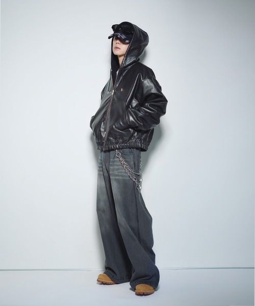 セール】デニム/合皮 裏ボアショートジップアップジャケット ブルゾン