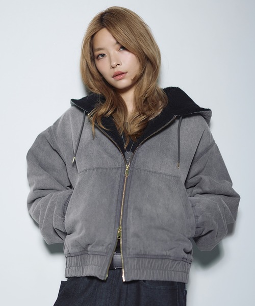セール】デニム/合皮 裏ボアショートジップアップジャケット ブルゾン