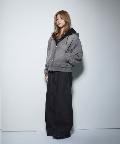デニム/合皮 裏ボアショートジップアップジャケット ブルゾン【UNISEX