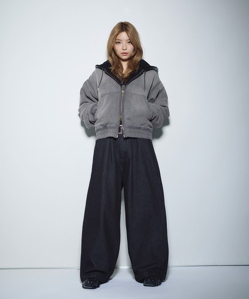 デニム/合皮 裏ボアショートジップアップジャケット ブルゾン【UNISEX