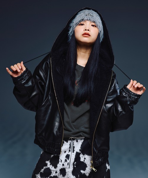 MSG（エムエスジー）の「デニム/合皮　裏ボアショートジップアップジャケット ブルゾン【UNISEX】（ブルゾン・メンズ・ライトグレー/ブルー/ブラック系1/ブラック・XL/L/M/S）」の6枚目の写真