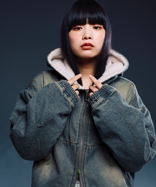 MSG（エムエスジー）の「デニム/合皮　裏ボアショートジップアップジャケット ブルゾン【UNISEX】（ブルゾン・メンズ・ライトグレー/ブルー/ブラック系1/ブラック・XL/L/M/S）」の21枚目の写真