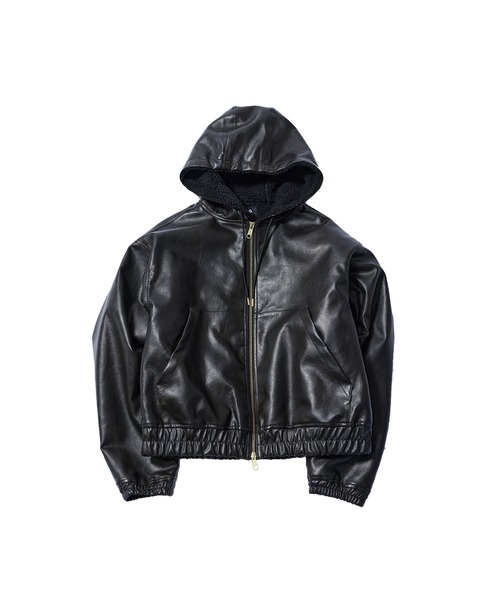 デニム/合皮 裏ボアショートジップアップジャケット ブルゾン【UNISEX
