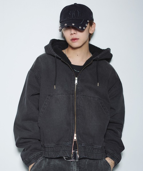デニム/合皮 裏ボアショートジップアップジャケット ブルゾン【UNISEX
