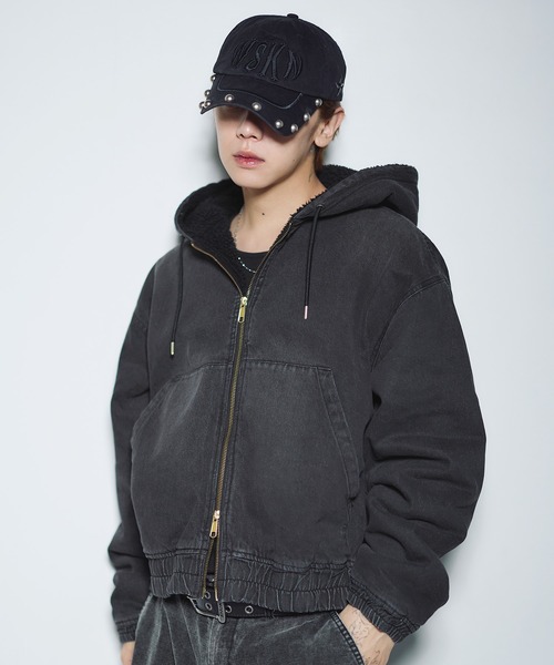 MSGM デニムブルゾン セール】デニム/合皮 裏ボアショートジップアップジャケット ブルゾン