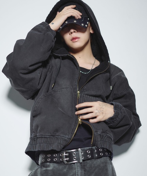 セール】デニム/合皮 裏ボアショートジップアップジャケット ブルゾン