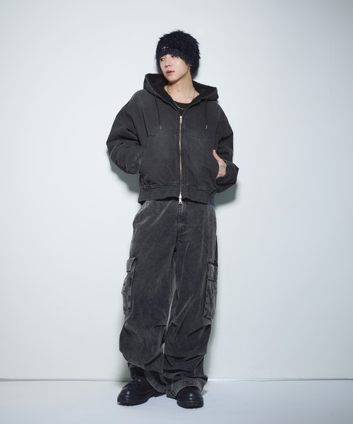 セール】デニム/合皮 裏ボアショートジップアップジャケット ブルゾン