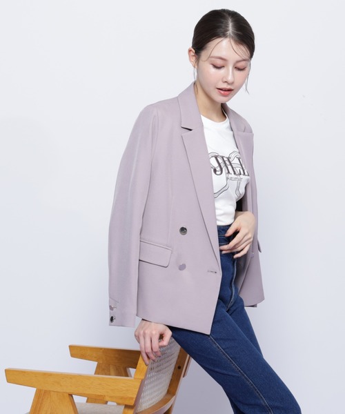 JILL by JILL STUART（ジルバイジルスチュアート）の「＜セットアップ対応＞ベーシックツイルダブル釦ジャケット（テーラードジャケット・レディース・グレー/ブラウン/ネイビー/ベージュ・MEDIUM/SMALL）」の9枚目の写真