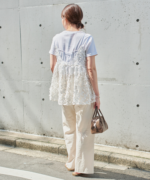 IENA フラワーエンブロイダリー キャミソール F ホワイト 追加》フラワーエンブロイダリー キャミソール（キャミソール