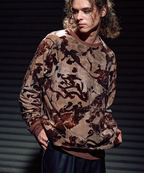 CASPER JOHN（キャスパージョン）の「Flocked tulle layered sweat / フロッキーチュールレイヤードスウェット（Tシャツ/カットソー・メンズ・ブラック/ブラウン・X-SMALL/SMALL/MEDIUM/LARGE）」の2枚目の写真