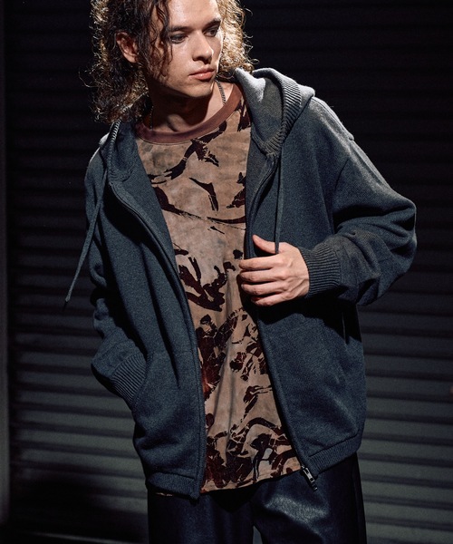 CASPER JOHN（キャスパージョン）の「Flocked tulle layered sweat / フロッキーチュールレイヤードスウェット（Tシャツ/カットソー・メンズ・ブラック/ブラウン・X-SMALL/SMALL/MEDIUM/LARGE）」の4枚目の写真