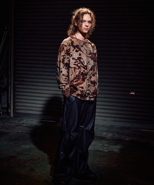 CASPER JOHN（キャスパージョン）の「Flocked tulle layered sweat / フロッキーチュールレイヤードスウェット（Tシャツ/カットソー・メンズ・ブラック/ブラウン・X-SMALL/SMALL/MEDIUM/LARGE）」の3枚目の写真