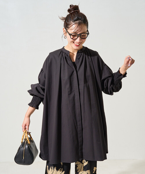 ババグーリ☆17年秋☆シルクコットン木版プリントロング羽織ブラウス☆美品です ババグーリ☆17年秋☆シルクコットン木版プリントロング羽織