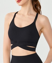 Lace Ladies(レースレディース)のソリッドカラー バッククロス リブ フィットネス ハーフトップ(スポーツブラ)