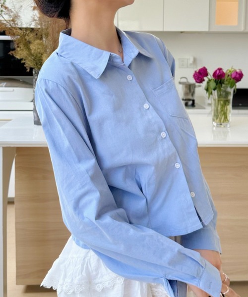 Ada.(エイダ)の「ポケット付き レギュラーカラー ウエストタック 長袖シャツ(シャツ/ブラウス・レディース・アイボリー/ブルー系その他/ホワイト・FREE)」の11枚目の写真