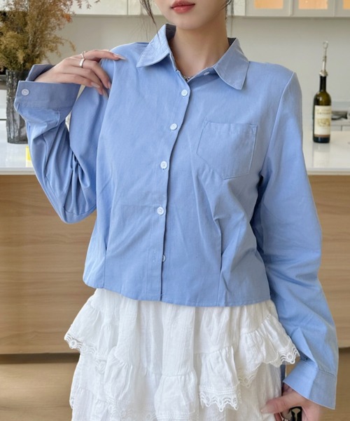 Ada.(エイダ)の「ポケット付き レギュラーカラー ウエストタック 長袖シャツ(シャツ/ブラウス・レディース・アイボリー/ブルー系その他/ホワイト・FREE)」の19枚目の写真
